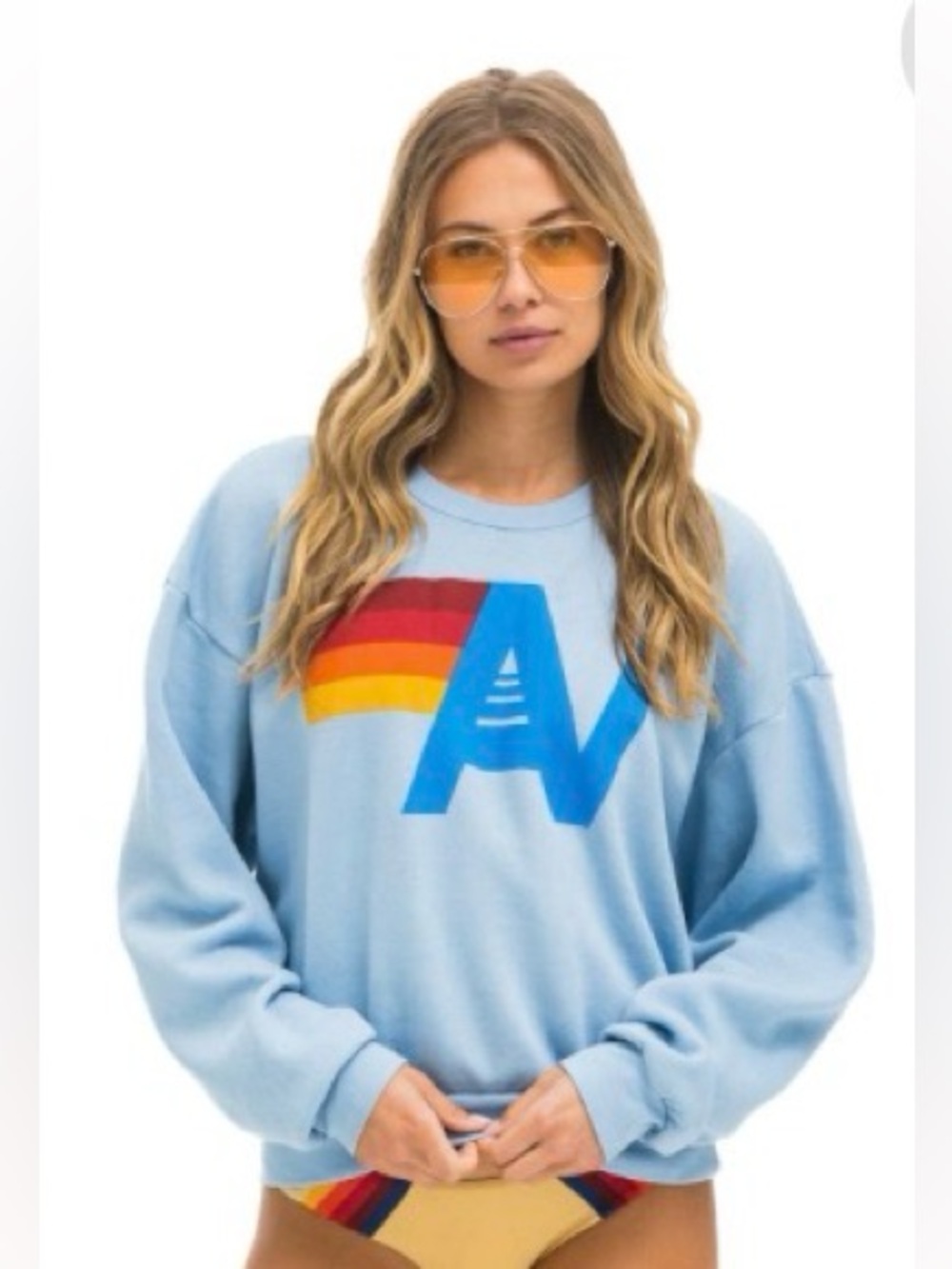 AVIATOR NATION- LOGO RELAXED CREW SWEATSHIRT  Light Blue Size Small Unisex